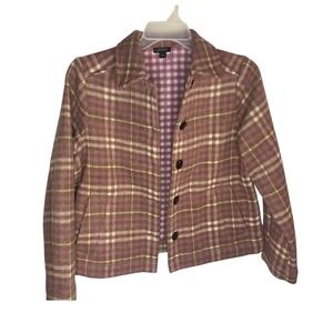J. Jill Wearever Womens Plaid Wool Blend Button Up Jacket Pink Size Small